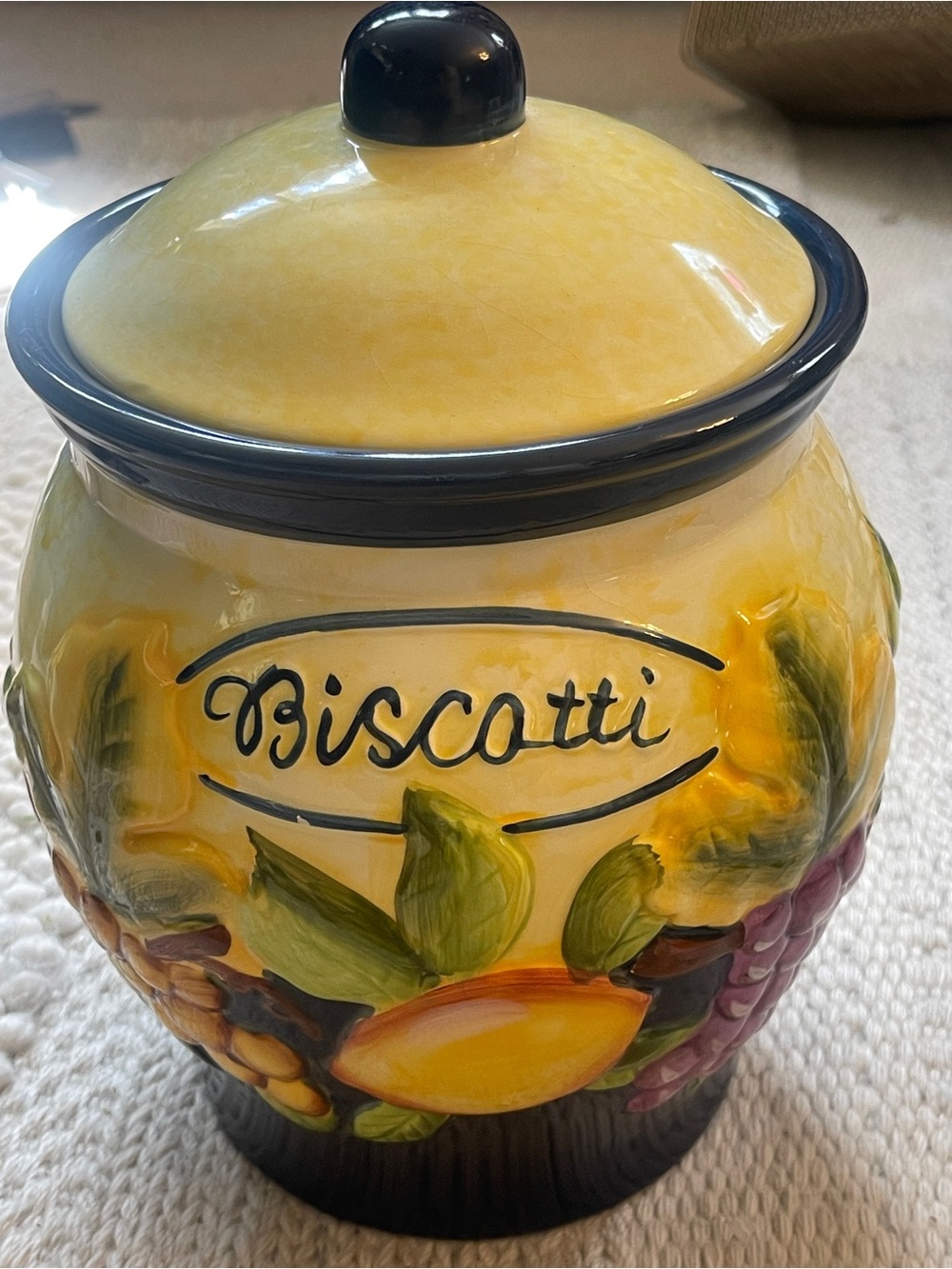 Large Ceramic Fruit Adorned Biscotti Jar